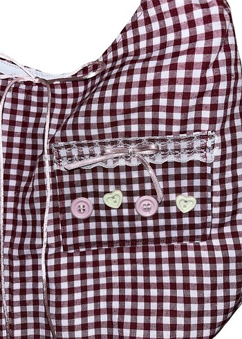 düğmeli pötikareli çanta - Görsel 2