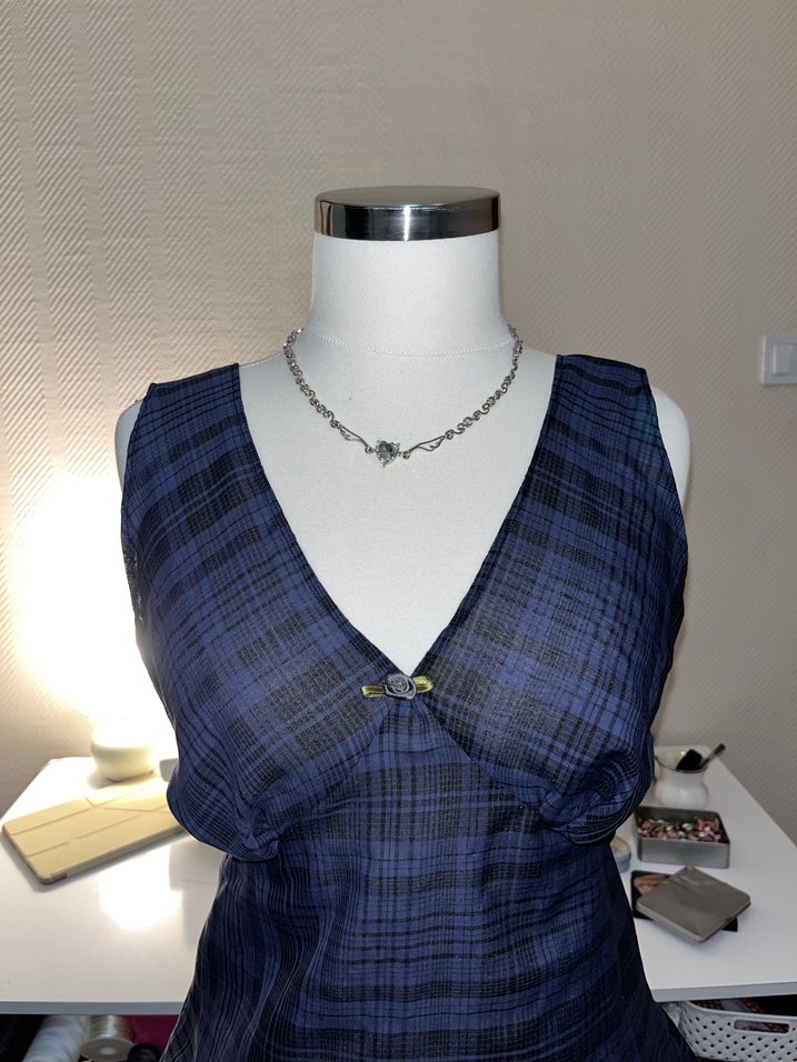 kareli v yaka bluz - Görsel 4