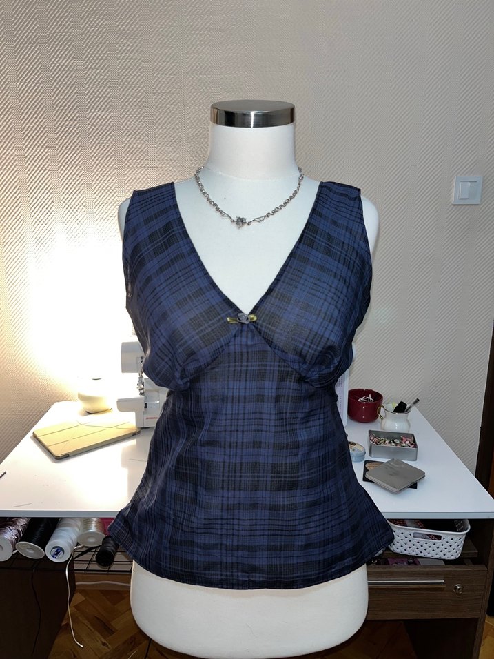 kareli v yaka bluz - Görsel 5