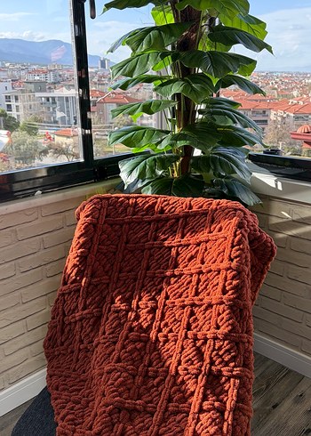 Kiremit Rengi Örgü Çocuk Battaniyesi - Görsel 2