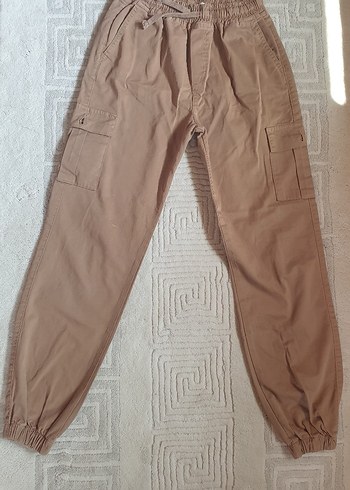Bej Keten Bol Kesim Kemerli Pantolon