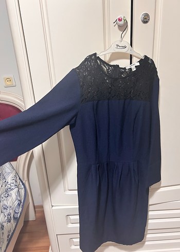 Dantel Detaylı Lacivert Midi Elbise - Görsel 2