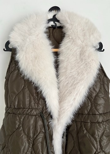 Kürklü Haki Kadın Yelek - Görsel 4