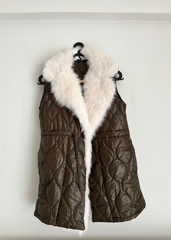 Kürklü Haki Kadın Yelek - Görsel 2