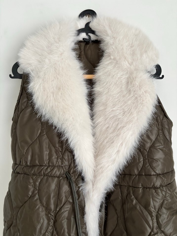Kürklü Haki Kadın Yelek - Görsel 4
