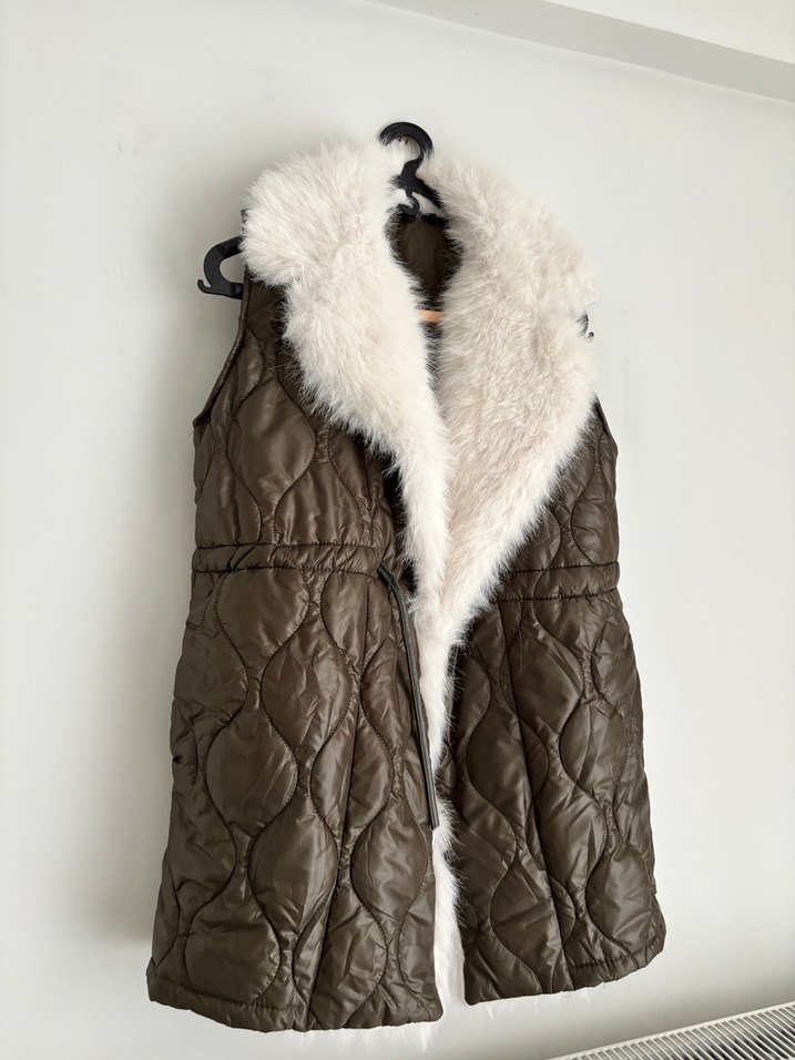 Kürklü Haki Kadın Yelek - Görsel 5