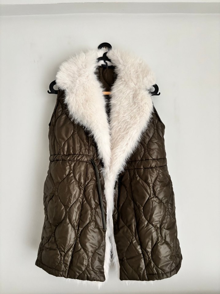 Kürklü Haki Kadın Yelek - Görsel 3