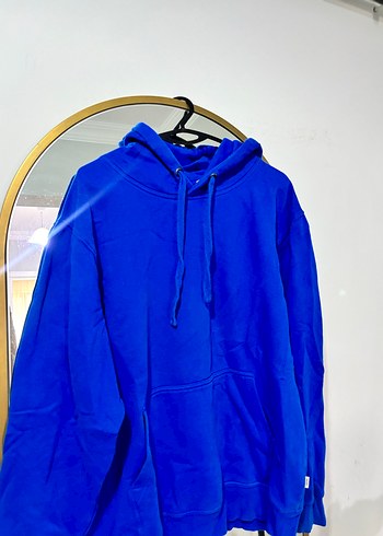 Kadın Mavi Kapüşonlu Salaş Sweatshirt - Görsel 4