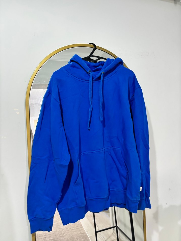 Kadın Mavi Kapüşonlu Salaş Sweatshirt - Görsel 3