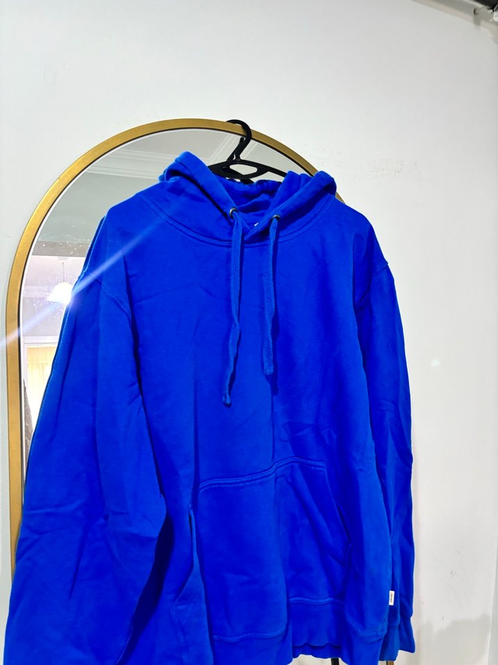 Kadın Mavi Kapüşonlu Salaş Sweatshirt - Görsel 4