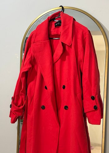 Kadın Nar Çiçeği Uzun Düğmeli Trençkot - Görsel 4