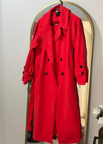 Kadın Nar Çiçeği Uzun Düğmeli Trençkot - Görsel 2