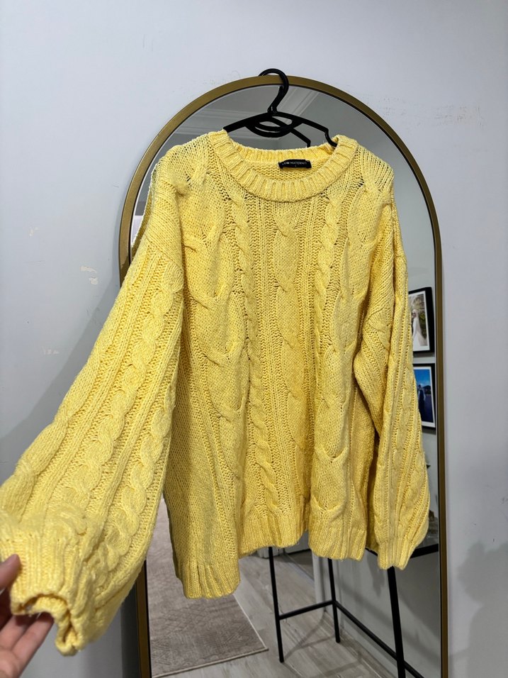 Sarı Örgü Kadın Triko Kazak - Görsel 2