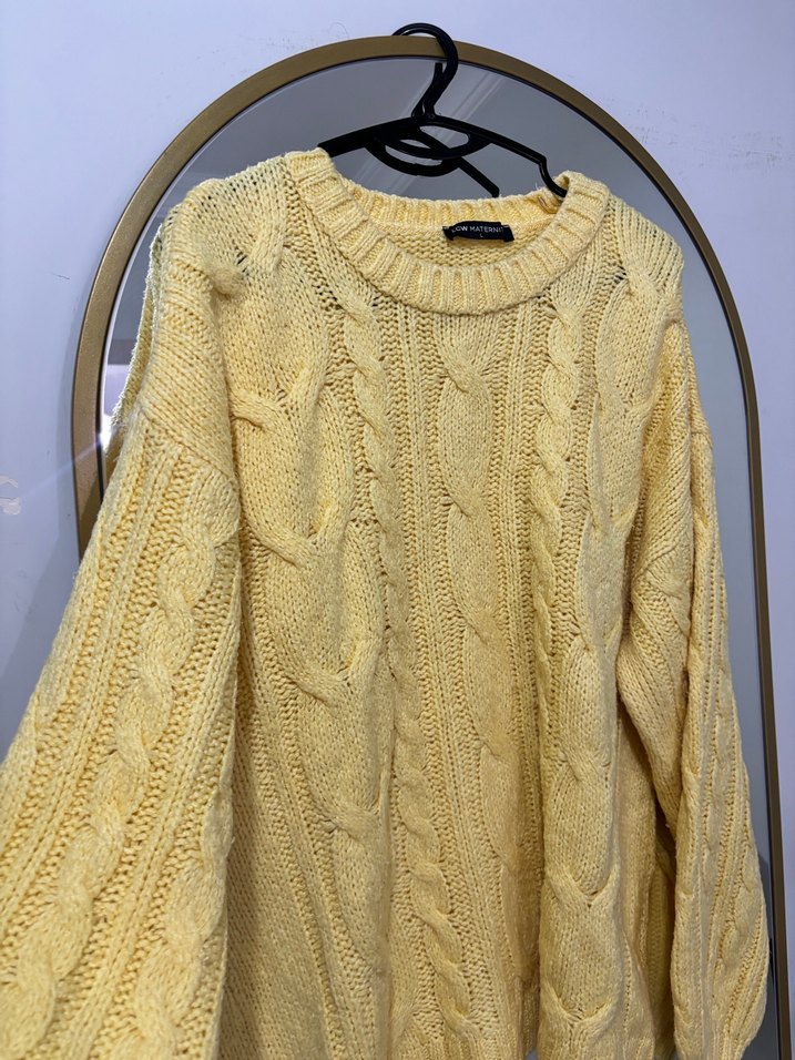 Sarı Örgü Kadın Triko Kazak - Görsel 3