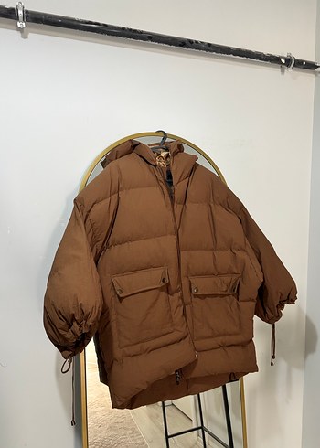 Kahverengi Kapüşonlu Kadın Şişme Mont - Görsel 2