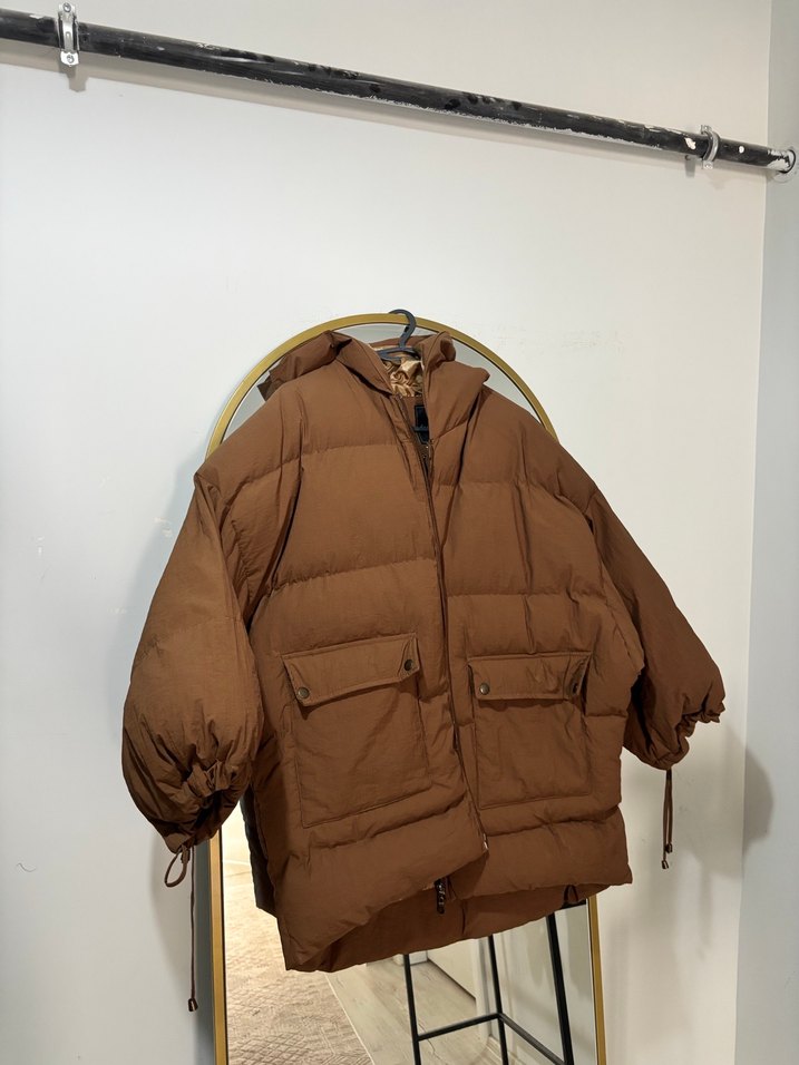 Kahverengi Kapüşonlu Kadın Şişme Mont - Görsel 2