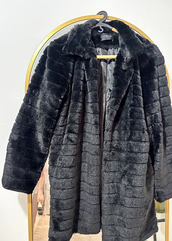 Siyah Midi Kadın Suni Kürk Ceket - Görsel 2