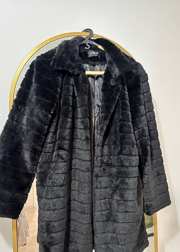 Siyah Midi Kadın Suni Kürk Ceket - Görsel 3