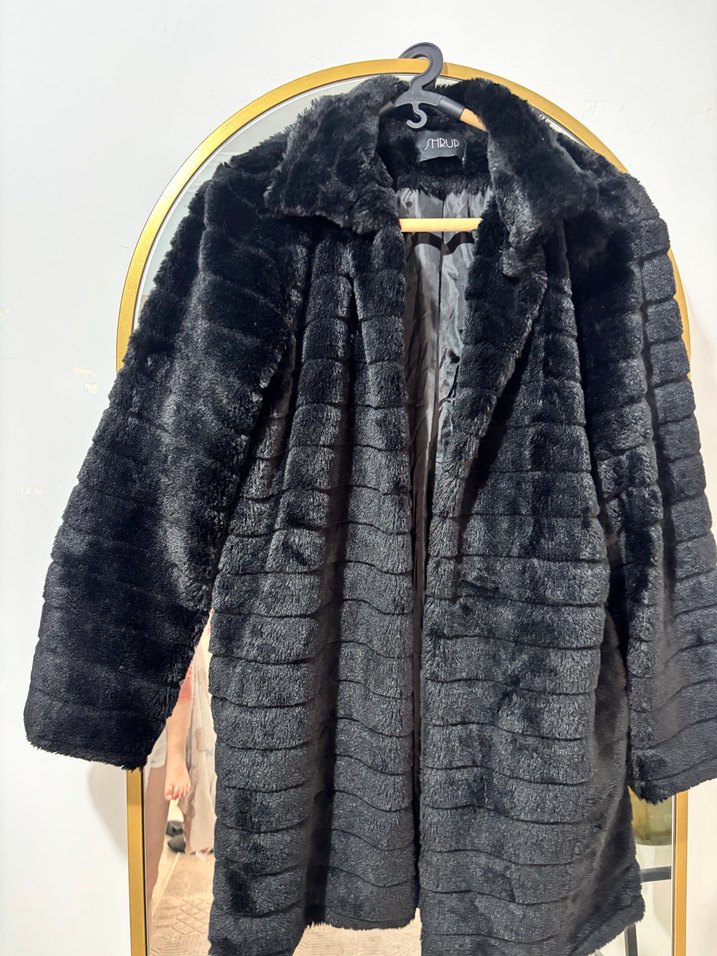 Siyah Midi Kadın Suni Kürk Ceket - Görsel 2