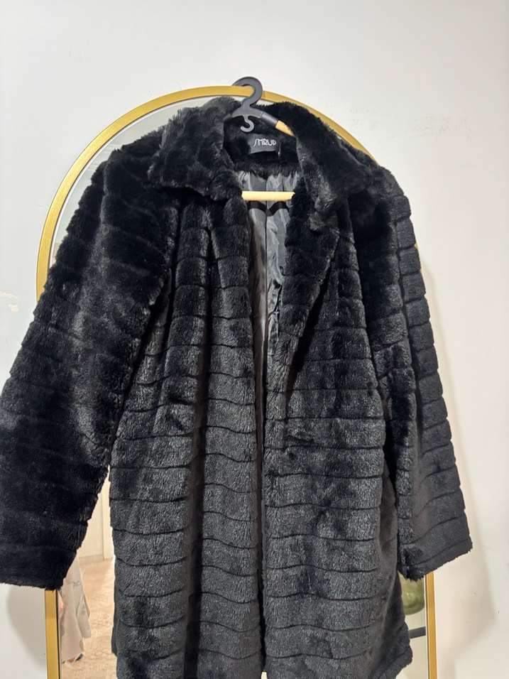 Siyah Midi Kadın Suni Kürk Ceket - Görsel 3