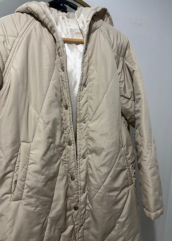 Bej Kapüşonlu Uzun Kadın Ceket - Görsel 3