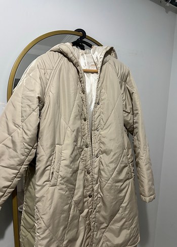 Bej Kapüşonlu Uzun Kadın Ceket - Görsel 5