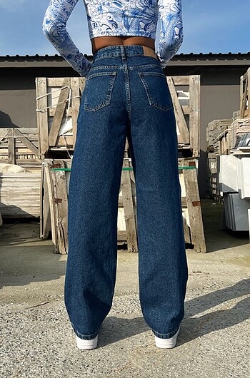 s Beden lacivert Renk Dikis Detayli Baggy Jean