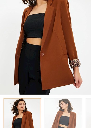 Trendyol & Milla Düğmeli Kahverengi Kadın Blazer Ceket