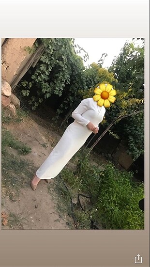 Beyaz Ekru Uzun Kalem Tesettür Elbise
