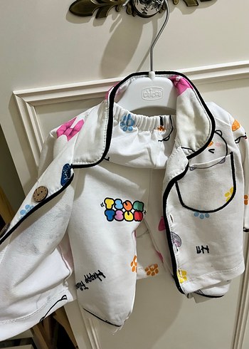 Beyaz Desenli Bebek Ceket ve Pantolon Takımı - Görsel 2