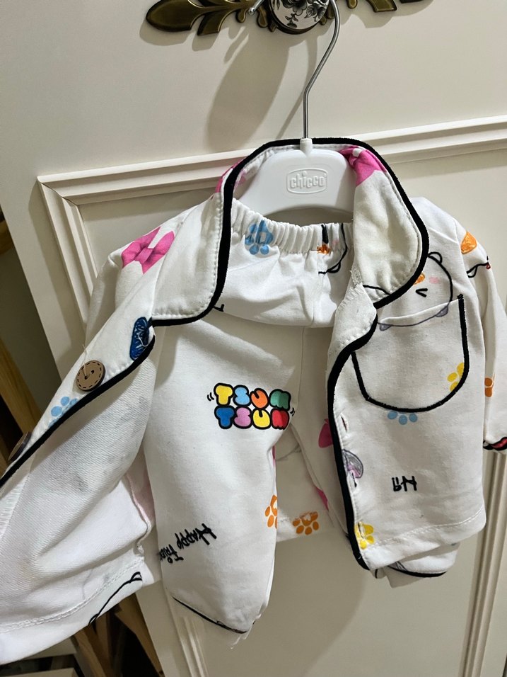 Beyaz Desenli Bebek Ceket ve Pantolon Takımı - Görsel 2