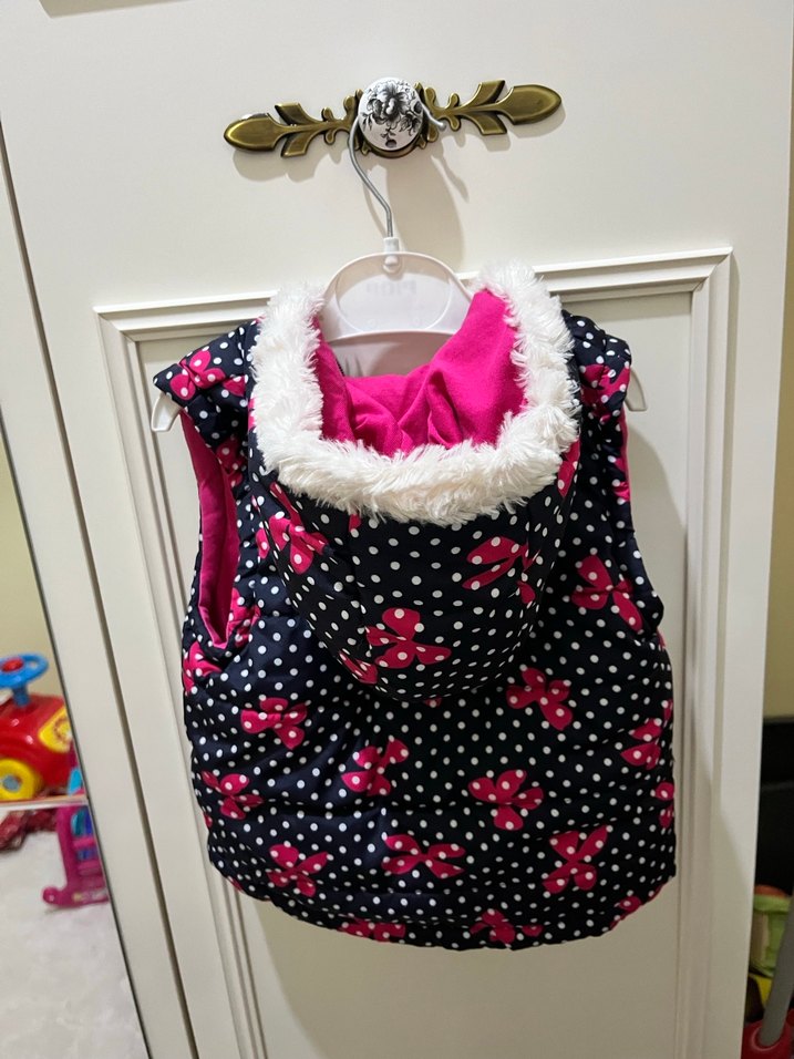 Kız Çocuk Renkli Baskılı Fermuarlı Yelek - Görsel 2