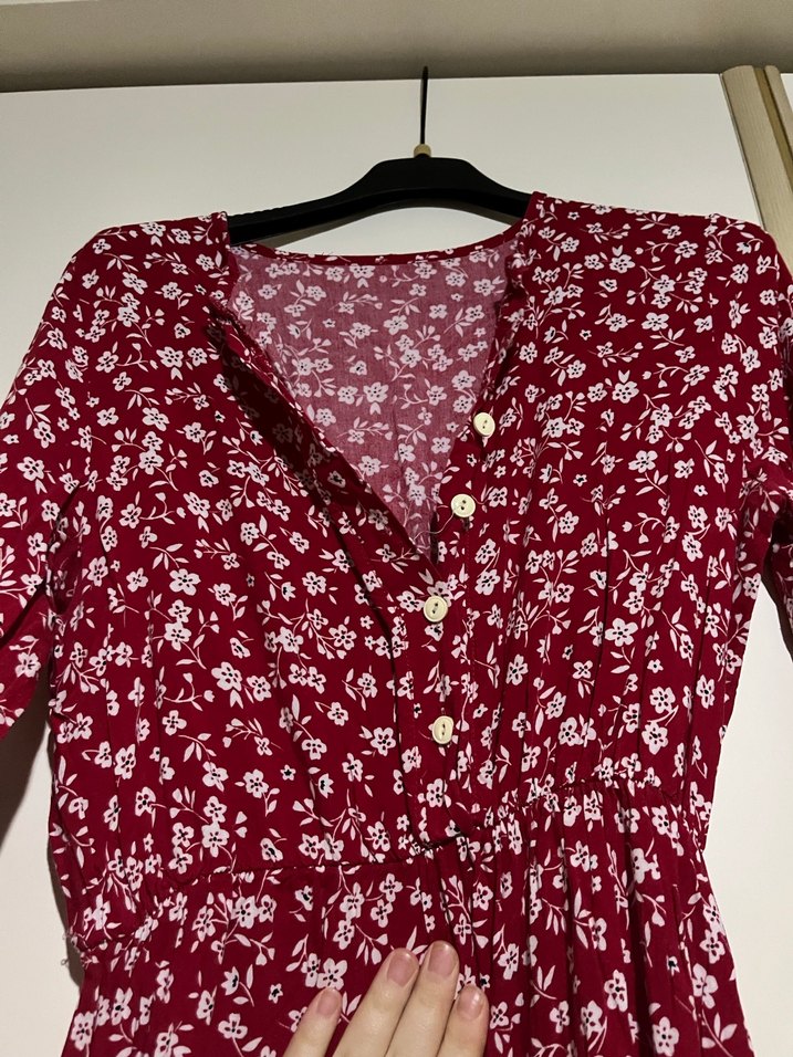 Bordo Bohem Uzun Kollu Uzun Elbise - Görsel 3