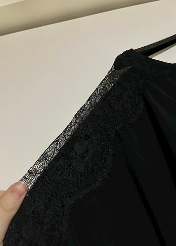 Siyah Salaş Keten Bluz, Uzun Kollu - Görsel 3