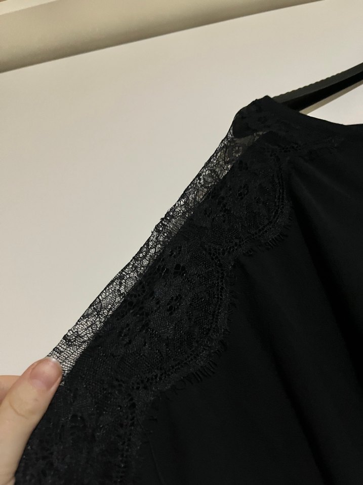 Siyah Salaş Keten Bluz, Uzun Kollu - Görsel 3