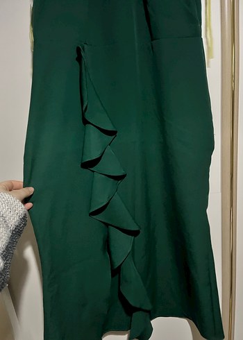 Yeşil Drapeli Uzun Kadın Elbise - Görsel 2