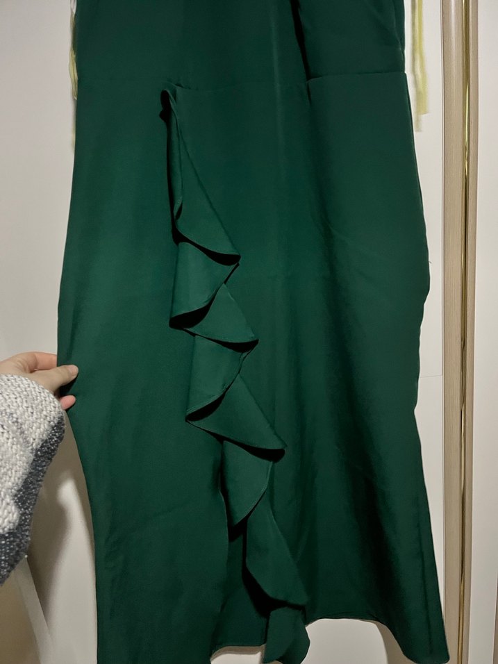 Yeşil Drapeli Uzun Kadın Elbise - Görsel 2