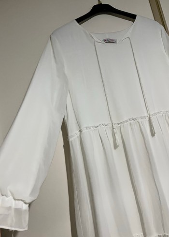 Beyaz Uzun Bohem Keten Elbise - Görsel 2