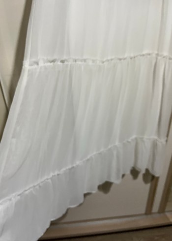 Beyaz Uzun Bohem Keten Elbise - Görsel 3