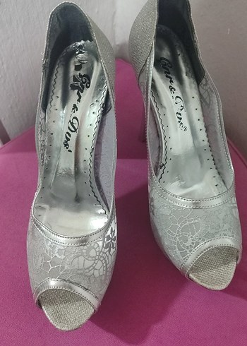inci Zarif Gumus Peep Toe Topuklu Ayakkabi