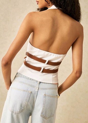 Zara beyaz kemerli bluz muadil - Görsel 2