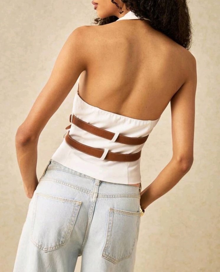 Zara beyaz kemerli bluz muadil - Görsel 2