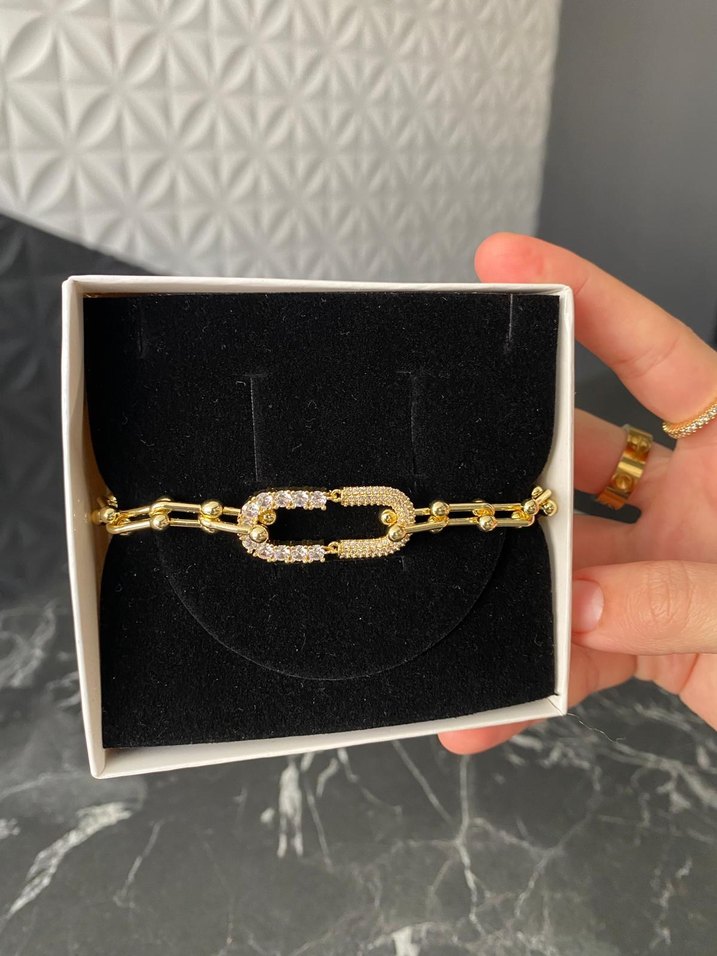 Zincir Detaylı Parlak Altın Kadın Bileklik - Görsel 2