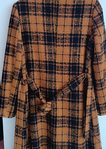 Kahverengi Kareli Kadın Uzun Kaban - Görsel 2