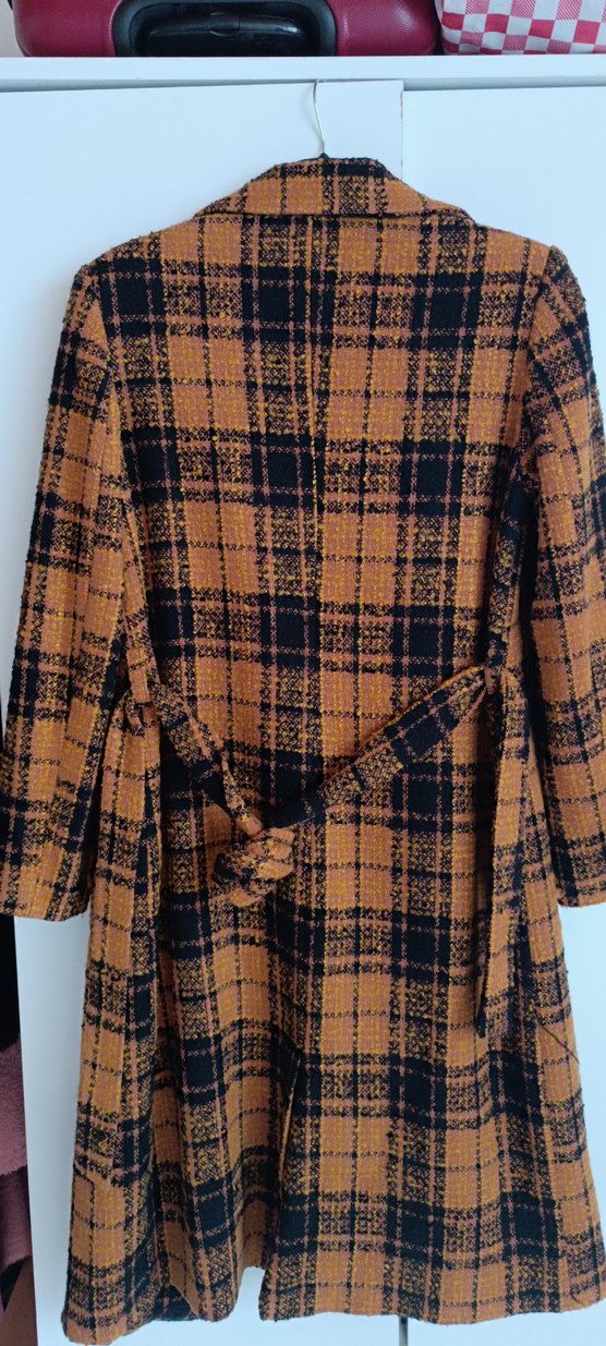 Kahverengi Kareli Kadın Uzun Kaban - Görsel 2