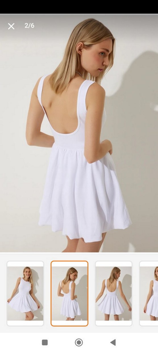 Beyaz Kolsuz Midi Elbise - Görsel 2