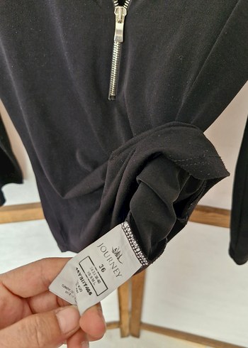 Fermuarlı V Yaka Siyah bluz - Görsel 3