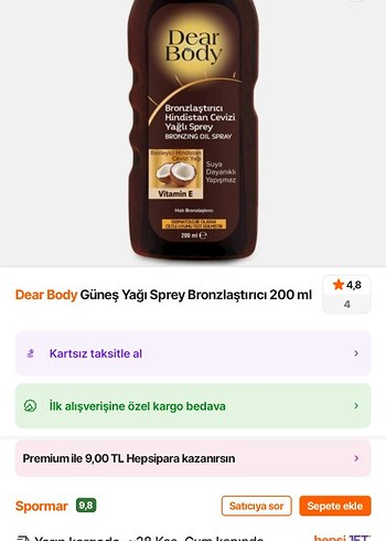 Dear Body Hindistan Cevizi Yağlı Bronzlaştırıcı Sprey 200ml - Görsel 15