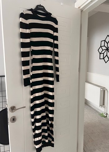 Uzun Kollu Çizgili Kadın Triko Elbise - Görsel 4