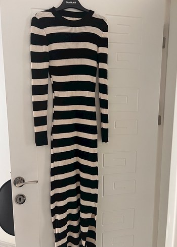 Uzun Kollu Çizgili Kadın Triko Elbise - Görsel 2